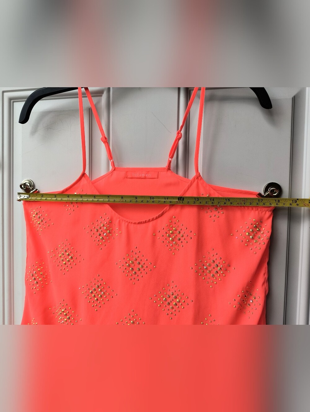 Lulumari Neon Orange Adjustable Spaghetti Strap Sparkle Camisole M - Picture 5 of 7